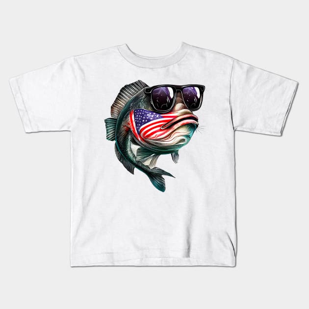 Cool American Bass Fish #2 Kids T-Shirt by Chromatic Fusion Studio